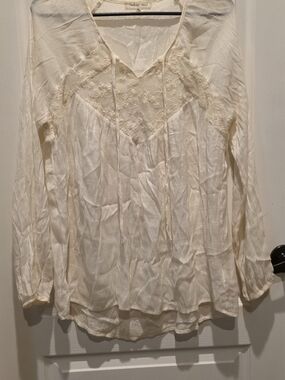 indigo soul Cream Lace-Accent Boho Tunic